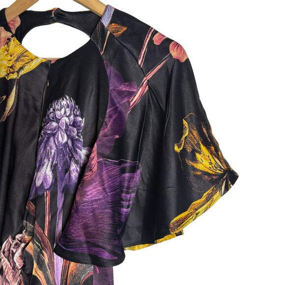 Karen Millen Midnight Floral Satin Angel Sleeve Maxi Dress Size 6 Petite - Picture 8 of 16